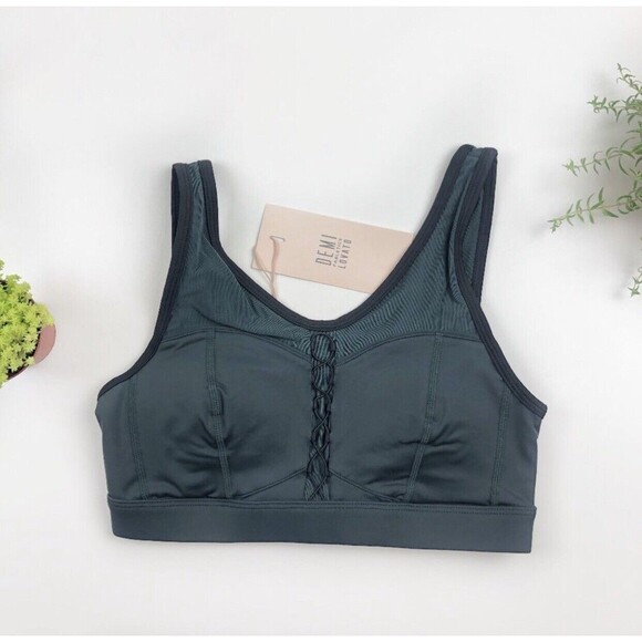 NWT Fabletics Veronica Everglade Green (Dark Green) Black Lace UP Bra Size Small - Picture 3 of 7